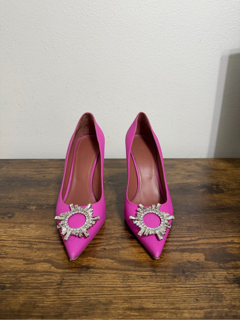 Amina Muaddi Pink Crystal Embellished Heels